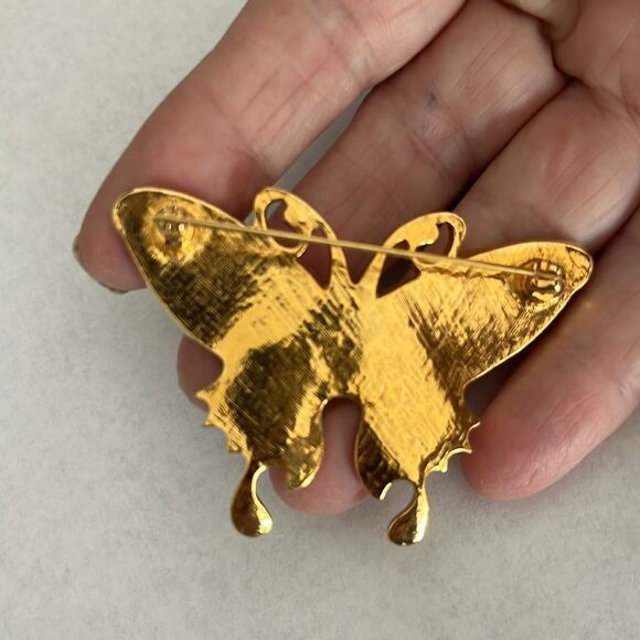 Vintage Enamel 3pc Set Butterfly Pin & Clip Earrings Pastels in GoldTone AVON - Picture 4 of 11